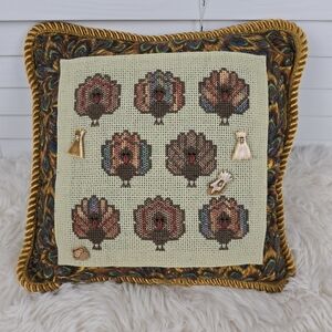 13" Square Pillow with a Turkey Theme